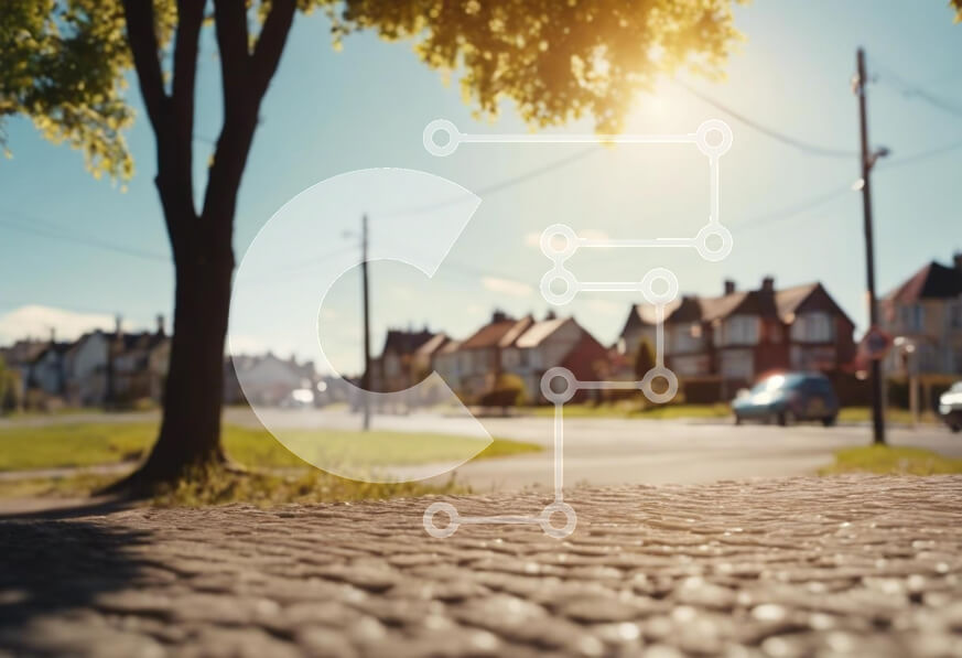 Intra Συλλεκτικό Ξύλινο Παζλ Plywood  4mm - Σκηνή προαστίων με δέντρο και σπίτια κάτω από τον ηλιόλουστο ουρανό Σε Ξύλινο Κουτί - Διαστάσεις: 10x10 cm – 25 κομμάτια