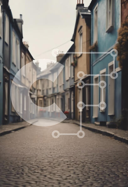 Intra Συλλεκτικό Ξύλινο Παζλ Plywood  4mm - Γοητευτικός λιθόστρωτος δρόμος με πολύχρωμα σπίτια Σε Ξύλινο Κουτί - Διαστάσεις Puzzle: 10x10 cm – 25 κομμάτια