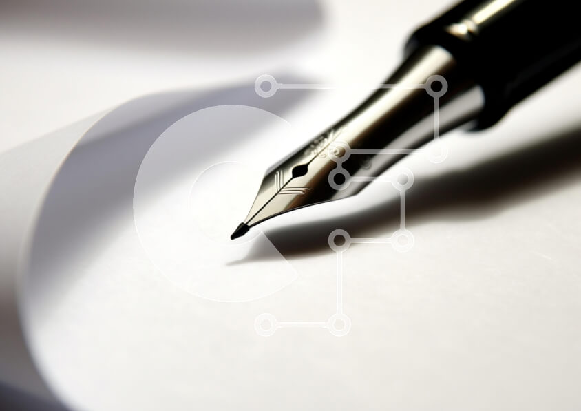 Intra Συλλεκτικό Ξύλινο Παζλ Plywood  4mm - Κοντινό πλάνο μιας μύτης στυλό σε λευκό χαρτί Σε Ξύλινο Κουτί - Διαστάσεις: 10x10 cm – 25 κομμάτια