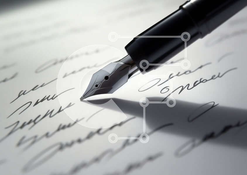 Intra Συλλεκτικό Ξύλινο Παζλ Plywood  4mm - Κοντινό πλάνο στυλό και χειρόγραφο κείμενο Σε Ξύλινο Κουτί - Διαστάσεις: 10x10 cm – 25 κομμάτια