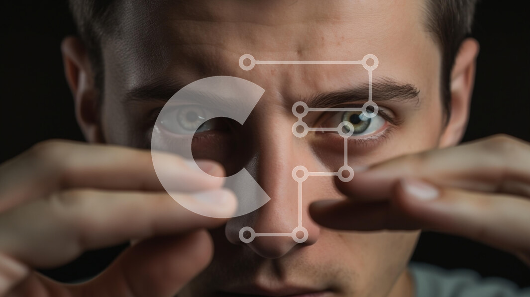 Intra Συλλεκτικό Ξύλινο Παζλ Plywood  4mm - Έντονο κοντινό πλάνο ενός νεαρού άνδρα που πλαισιώνει το πρόσωπό του Σε Ξύλινο Κουτί - Διαστάσεις Puzzle: 10x10 cm – 25 κομμάτια