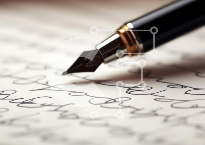 Intra Συλλεκτικό Ξύλινο Παζλ Plywood  4mm - Κοντινό πλάνο στυλό και καμπύλη γραφή Σε Ξύλινο Κουτί - Διαστάσεις Puzzle: 10x10 cm – 25 κομμάτια