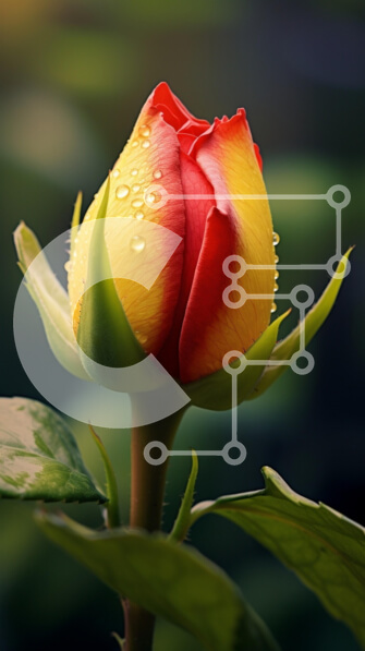 Σετ των 2 Intra Συλλεκτικό Ξύλινο Παζλ Plywood  4mm - Ζωντανό μπουμπούκι τριαντάφυλλου με σταγόνες νερού Σε Ξύλινο Κουτί - Διαστάσεις: 10x10 cm – 25 κομμάτια