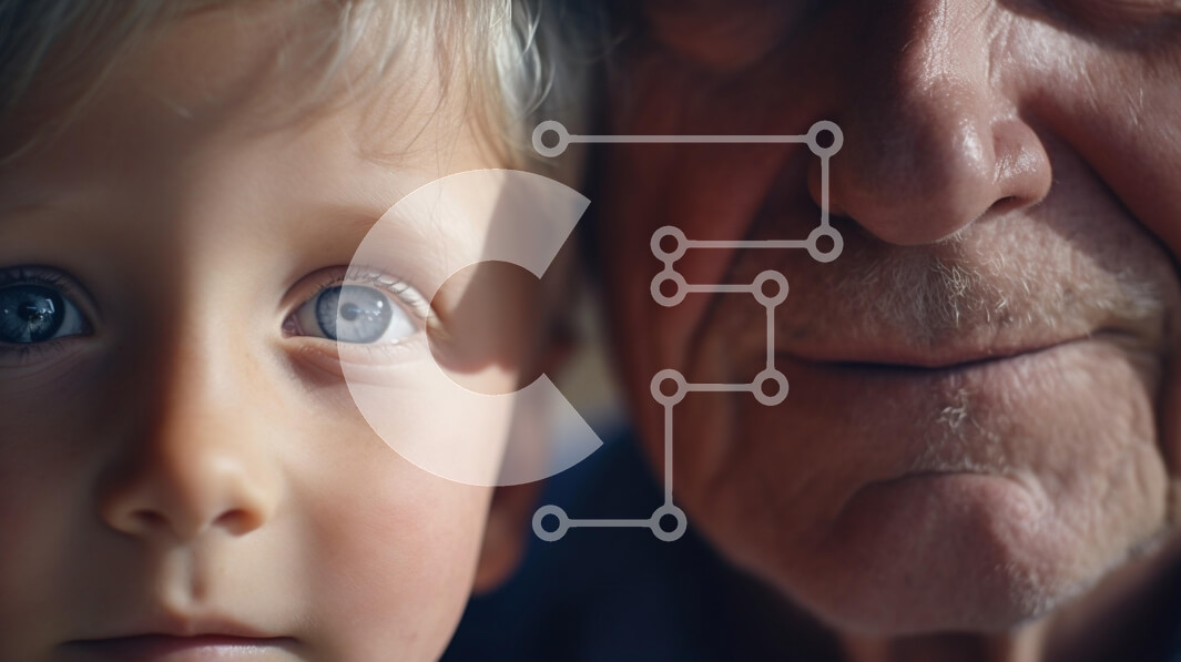 Intra Συλλεκτικό Ξύλινο Παζλ Plywood  4mm - Κοντινό πλάνο ενός παιδιού και ενός ηλικιωμένου άνδρα Σε Ξύλινο Κουτί - Διαστάσεις Puzzle: 10x10 cm – 25 κομμάτια