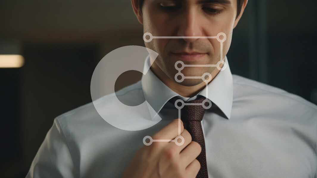 Intra Συλλεκτικό Ξύλινο Παζλ Plywood  4mm - Άνδρας που προσαρμόζει τη γραβάτα σε ένα μοντέρνο περιβάλλον γραφείου Σε Ξύλινο Κουτί - Διαστάσεις Puzzle: 10x10 cm – 25 κομμάτια