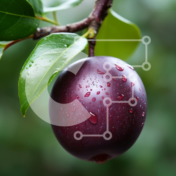 Intra Συλλεκτικό Ξύλινο Παζλ Plywood  4mm - Ώριμο δαμάσκηνο σε κλαδί με σταγονίδια νερού Σε Ξύλινο Κουτί - Διαστάσεις: 10x10 cm – 25 κομμάτια