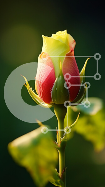 Σετ των 2 Intra Συλλεκτικό Ξύλινο Παζλ Plywood  4mm - Κοντινό πλάνο ενός μπουμπουκιού κίτρινου και κόκκινου τριαντάφυλλου Σε Ξύλινο Κουτί - Διαστάσεις: 10x10 cm – 25 κομμάτια