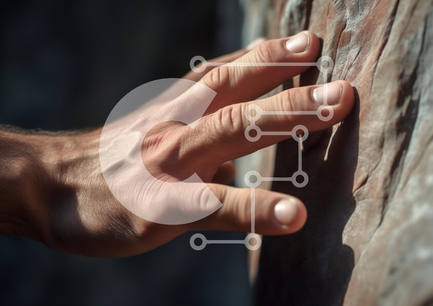 Intra Συλλεκτικό Ξύλινο Παζλ Plywood  4mm - Το χέρι του ορειβάτη στην επιφάνεια του βράχου Σε Ξύλινο Κουτί - Διαστάσεις Puzzle: 10x10 cm – 25 κομμάτια