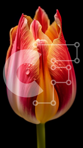 Σετ των 2 Intra Συλλεκτικό Ξύλινο Παζλ Plywood  4mm - Ζωντανή τουλίπα σε μαύρο φόντο Σε Ξύλινο Κουτί - Διαστάσεις: 10x10 cm – 25 κομμάτια