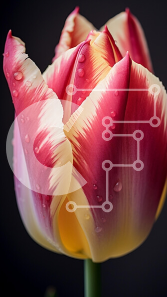 Σετ των 2 Intra Συλλεκτικό Ξύλινο Παζλ Plywood  4mm - Κοντινό πλάνο μιας ροζ και κρέμας τουλίπας με σταγονίδια νερού Σε Ξύλινο Κουτί - Διαστάσεις: 10x10 cm – 25 κομμάτια