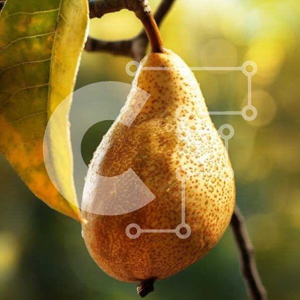 Intra Συλλεκτικό Ξύλινο Παζλ Plywood  4mm - Ώριμο αχλάδι σε δέντρο με αστραφτερά σταγονίδια Σε Ξύλινο Κουτί - Διαστάσεις: 10x10 cm – 25 κομμάτια