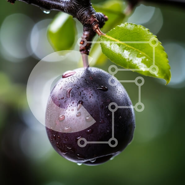 Intra Συλλεκτικό Ξύλινο Παζλ Plywood  4mm - Φρέσκο ​​δαμάσκηνο σε ένα κλαδί με σταγονίδια νερού Σε Ξύλινο Κουτί - Διαστάσεις: 10x10 cm – 25 κομμάτια