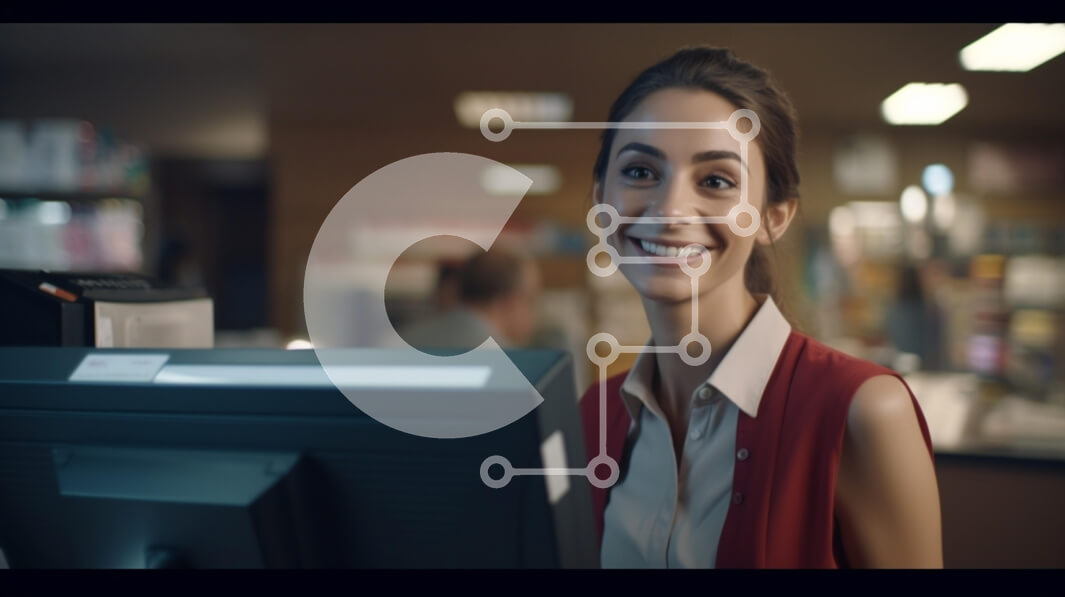 Intra Συλλεκτικό Ξύλινο Παζλ Plywood  4mm - Χαμογελαστή γυναίκα στον πάγκο λιανικής Σε Ξύλινο Κουτί - Διαστάσεις Puzzle: 10x10 cm – 25 κομμάτια