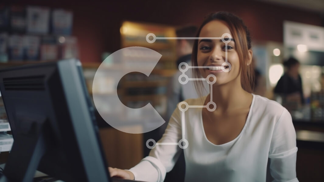 Intra Συλλεκτικό Ξύλινο Παζλ Plywood  4mm - Χαμογελαστή γυναίκα σε έναν υπολογιστή σε ένα καφέ Σε Ξύλινο Κουτί - Διαστάσεις Puzzle: 10x10 cm – 25 κομμάτια