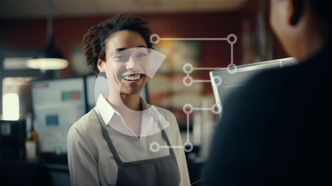 Intra Συλλεκτικό Ξύλινο Παζλ Plywood  4mm - Εύθυμη σερβιτόρα που χαμογελά σε περιβάλλον εξυπηρέτησης Σε Ξύλινο Κουτί - Διαστάσεις Puzzle: 10x10 cm – 25 κομμάτια