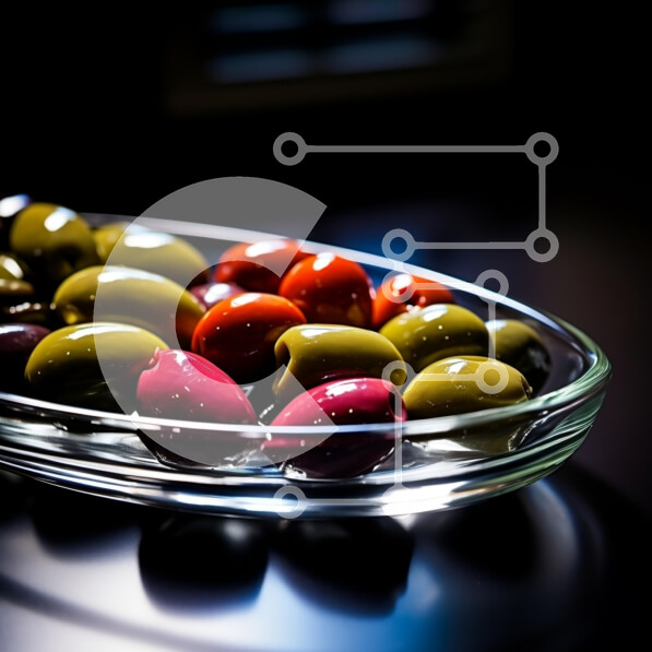 Σετ των 2 Intra Συλλεκτικό Ξύλινο Παζλ Plywood  4mm - Πολύχρωμη ποικιλία από ελιές σε γυάλινο πιάτο Σε Ξύλινο Κουτί - Διαστάσεις: 10x10 cm – 25 κομμάτια