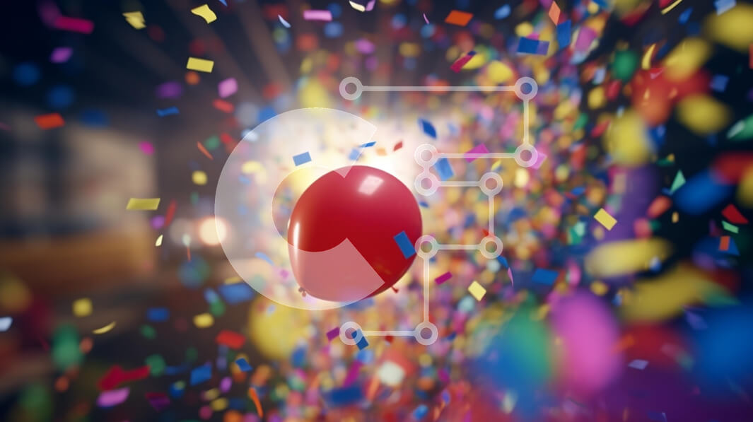 Intra Συλλεκτικό Ξύλινο Παζλ Plywood  4mm - Εορταστική γιορτή με κόκκινο μπαλόνι και κομφετί Σε Ξύλινο Κουτί - Διαστάσεις: 10x10 cm – 25 κομμάτια