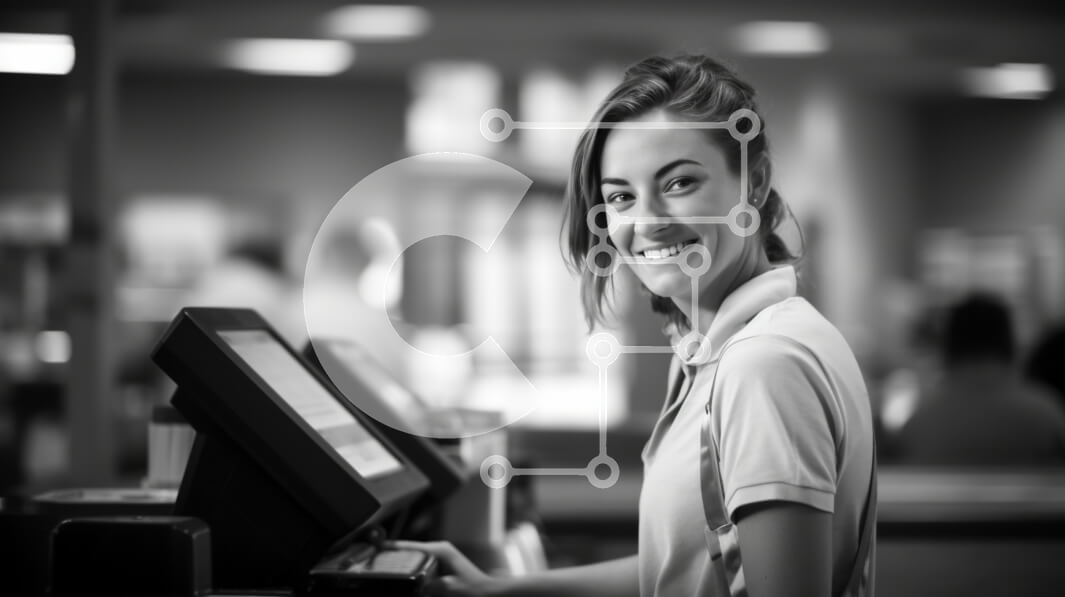 Intra Συλλεκτικό Ξύλινο Παζλ Plywood  4mm - Χαμογελαστός ταμίας στο ταμείο Σε Ξύλινο Κουτί - Διαστάσεις Puzzle: 10x10 cm – 25 κομμάτια