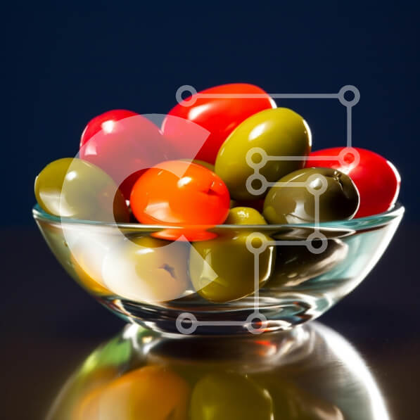 Σετ των 2 Intra Συλλεκτικό Ξύλινο Παζλ Plywood  4mm - Πολύχρωμες ελιές σε γυάλινο μπολ Σε Ξύλινο Κουτί - Διαστάσεις: 10x10 cm – 25 κομμάτια