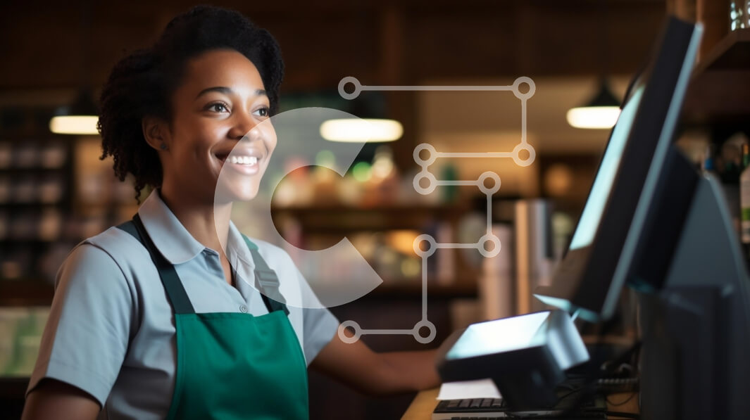 Intra Συλλεκτικό Ξύλινο Παζλ Plywood  4mm - Χαμογελαστή γυναίκα Barista στην εργασία Σε Ξύλινο Κουτί - Διαστάσεις Puzzle: 10x10 cm – 25 κομμάτια