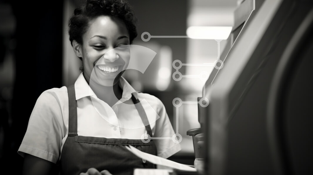 Intra Συλλεκτικό Ξύλινο Παζλ Plywood  4mm - Χαμογελαστός ταμίας στην εργασία Σε Ξύλινο Κουτί - Διαστάσεις Puzzle: 10x10 cm – 25 κομμάτια