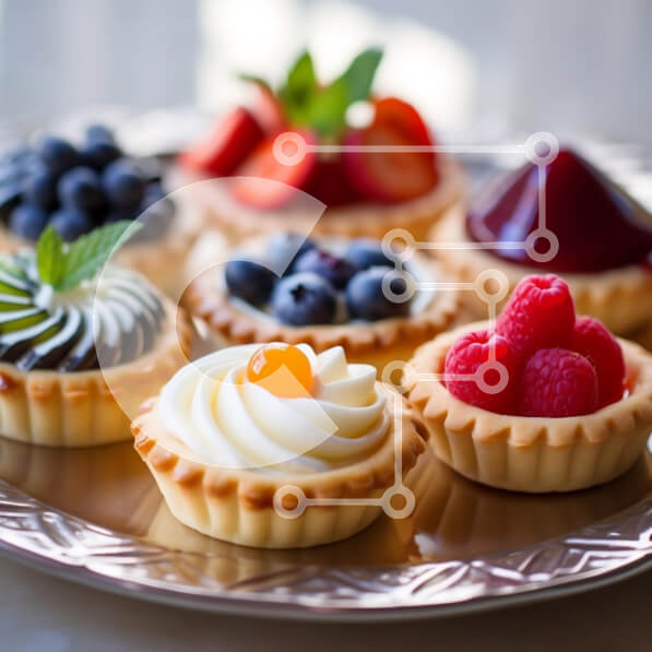 Σετ των 2 Intra Συλλεκτικό Ξύλινο Παζλ Plywood  4mm - Διάφορες διακοσμητικές τάρτες σε ασημένια πιατέλα Σε Ξύλινο Κουτί - Διαστάσεις: 10x10 cm – 25 κομμάτια