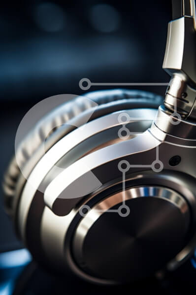 Intra Συλλεκτικό Ξύλινο Παζλ Plywood  4mm - Κοντινό πλάνο μοντέρνων ακουστικών με μεταλλικό φινίρισμα Σε Ξύλινο Κουτί - Διαστάσεις Puzzle: 10x10 cm – 25 κομμάτια