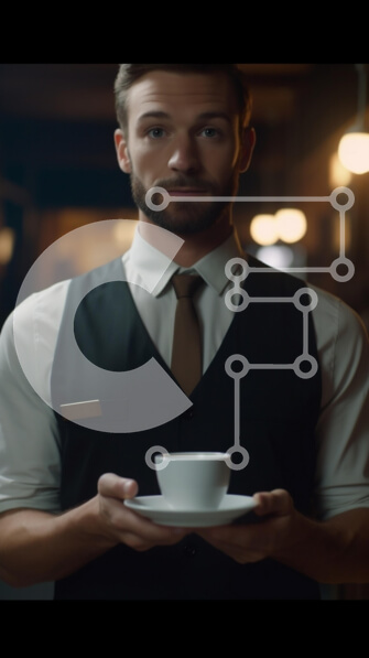 Intra Συλλεκτικό Ξύλινο Παζλ Plywood  4mm - Σερβιτόρος που σερβίρει καφέ σε ένα φιλόξενο εστιατόριο Σε Ξύλινο Κουτί - Διαστάσεις Puzzle: 10x10 cm – 25 κομμάτια