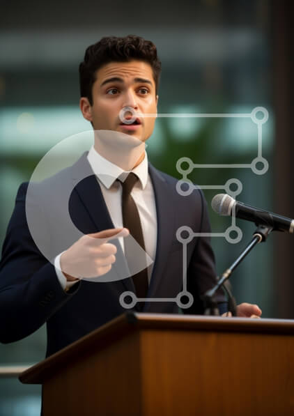 Intra Συλλεκτικό Ξύλινο Παζλ Plywood  4mm - Νέος επιχειρηματίας που εκφωνεί μια ομιλία σε μια εξέδρα Σε Ξύλινο Κουτί - Διαστάσεις Puzzle: 10x10 cm – 25 κομμάτια