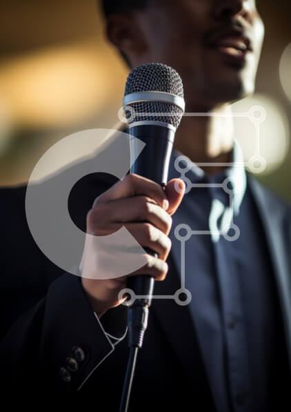 Intra Συλλεκτικό Ξύλινο Παζλ Plywood  4mm - Άτομο που κρατά το μικρόφωνο σε ένα κοστούμι Σε Ξύλινο Κουτί - Διαστάσεις Puzzle: 10x10 cm – 25 κομμάτια