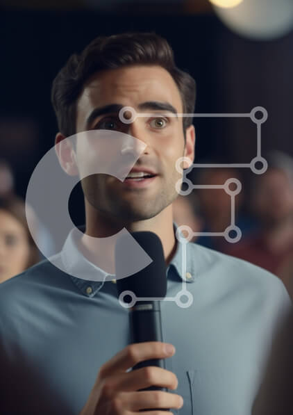 Intra Συλλεκτικό Ξύλινο Παζλ Plywood  4mm - Αρραβωνιασμένος ομιλητής στη συγκέντρωση Σε Ξύλινο Κουτί - Διαστάσεις Puzzle: 10x10 cm – 25 κομμάτια