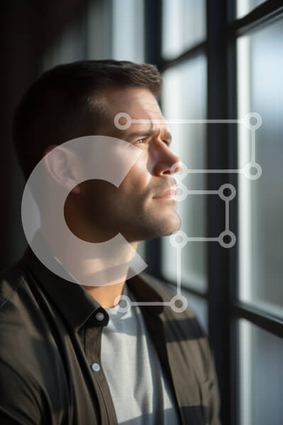 Intra Συλλεκτικό Ξύλινο Παζλ Plywood  4mm - Στοχαστικός άνθρωπος από το παράθυρο Σε Ξύλινο Κουτί - Διαστάσεις Puzzle: 10x10 cm – 25 κομμάτια