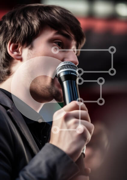 Intra Συλλεκτικό Ξύλινο Παζλ Plywood  4mm - Νεαρός άνδρας που τραγουδά σε ένα μικρόφωνο Σε Ξύλινο Κουτί - Διαστάσεις Puzzle: 10x10 cm – 25 κομμάτια