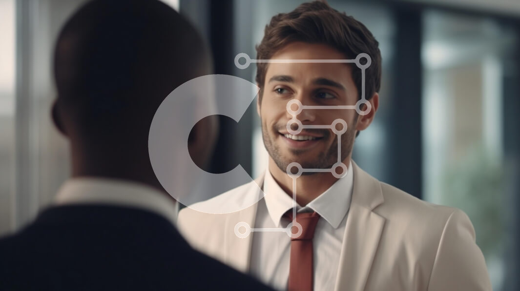 Intra Συλλεκτικό Ξύλινο Παζλ Plywood  4mm - Δύο άνδρες σε συνομιλία σε ένα σύγχρονο γραφείο Σε Ξύλινο Κουτί - Διαστάσεις Puzzle: 10x10 cm – 25 κομμάτια