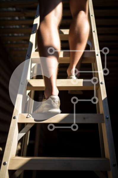 Intra Συλλεκτικό Ξύλινο Παζλ Plywood  4mm - Άτομο που αναρριχείται σε μια σκάλα στο έντονο φως του ήλιου Σε Ξύλινο Κουτί - Διαστάσεις Puzzle: 10x10 cm – 25 κομμάτια