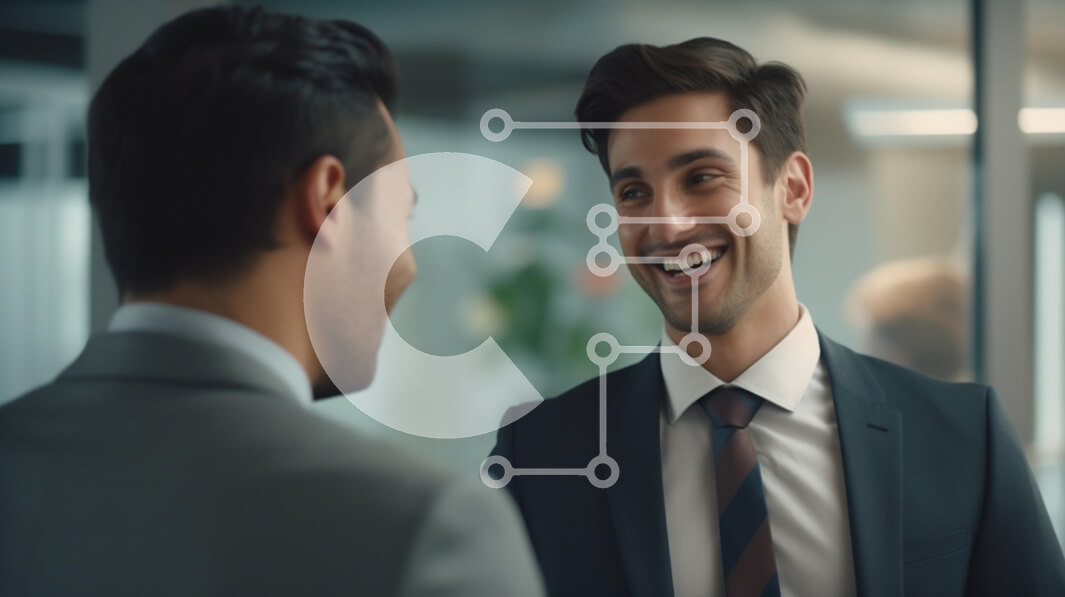 Intra Συλλεκτικό Ξύλινο Παζλ Plywood  4mm - Δύο άνδρες που συνομιλούν σε ένα γραφείο Σε Ξύλινο Κουτί - Διαστάσεις Puzzle: 10x10 cm – 25 κομμάτια