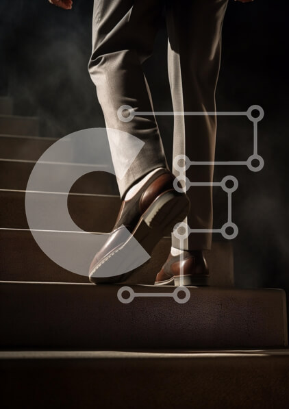 Intra Συλλεκτικό Ξύλινο Παζλ Plywood  4mm - Άτομο που ανεβαίνει τις σκάλες με καφέ παπούτσια Σε Ξύλινο Κουτί - Διαστάσεις Puzzle: 10x10 cm – 25 κομμάτια