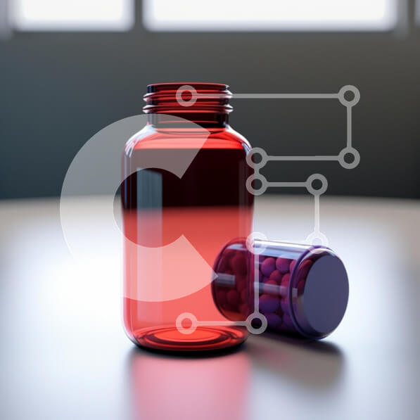 Intra Συλλεκτικό Ξύλινο Παζλ Plywood  4mm - Κόκκινο μπουκάλι χαπιών με μωβ χάπια Σε Ξύλινο Κουτί - Διαστάσεις Puzzle: 10x10 cm – 25 κομμάτια