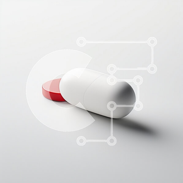 Intra Συλλεκτικό Ξύλινο Παζλ Plywood  4mm - Λευκή κάψουλα και κόκκινο δισκίο σε ελάχιστη επιφάνεια Σε Ξύλινο Κουτί - Διαστάσεις Puzzle: 10x10 cm – 25 κομμάτια