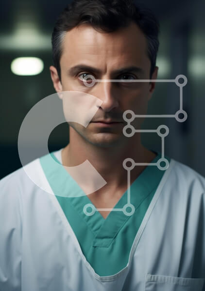 Intra Συλλεκτικό Ξύλινο Παζλ Plywood  4mm - Έντονη εμφάνιση ενός άνδρα επαγγελματία υγείας σε Scrubs Σε Ξύλινο Κουτί - Διαστάσεις Puzzle: 10x10 cm – 25 κομμάτια