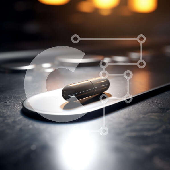 Intra Συλλεκτικό Ξύλινο Παζλ Plywood  4mm - Μονή μαύρη κάψουλα σε ανακλαστική επιφάνεια Σε Ξύλινο Κουτί - Διαστάσεις Puzzle: 10x10 cm – 25 κομμάτια