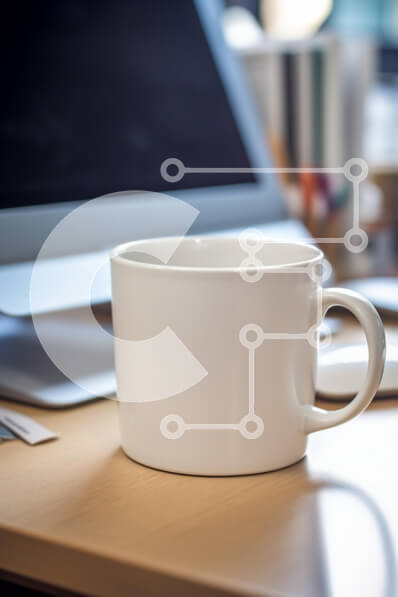 Intra Συλλεκτικό Ξύλινο Παζλ Plywood  4mm - Λευκή κούπα καφέ στο γραφείο με υπολογιστή Σε Ξύλινο Κουτί - Διαστάσεις: 10x10 cm – 25 κομμάτια