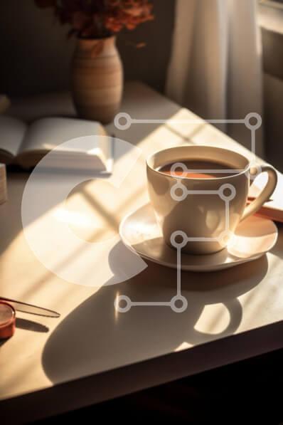 Σετ των 2 Intra Συλλεκτικό Ξύλινο Παζλ Plywood  4mm - Στιγμή καφέ σε ένα ηλιόλουστο τραπέζι Σε Ξύλινο Κουτί - Διαστάσεις: 10x10 cm – 25 κομμάτια