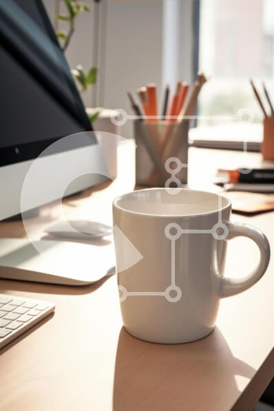 Intra Συλλεκτικό Ξύλινο Παζλ Plywood  4mm - Σύγχρονος χώρος εργασίας με κούπα καφέ και υπολογιστή Σε Ξύλινο Κουτί - Διαστάσεις Puzzle: 10x10 cm – 25 κομμάτια