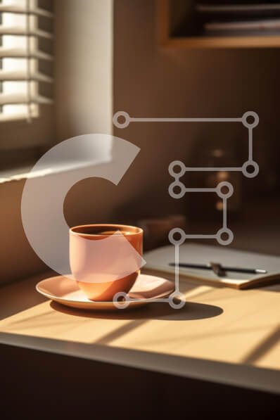 Σετ των 2 Intra Συλλεκτικό Ξύλινο Παζλ Plywood  4mm - Φλιτζάνι καφέ στο τραπέζι με φυσικό φως Σε Ξύλινο Κουτί - Διαστάσεις: 10x10 cm – 25 κομμάτια