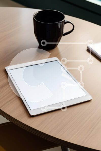 Intra Συλλεκτικό Ξύλινο Παζλ Plywood  4mm - Ταμπλέτα και κούπα καφέ σε ξύλινο τραπέζι Σε Ξύλινο Κουτί - Διαστάσεις Puzzle: 10x10 cm – 25 κομμάτια