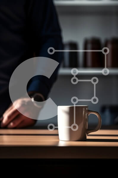 Intra Συλλεκτικό Ξύλινο Παζλ Plywood  4mm - Κούπα καφέ σε ξύλινο τραπέζι με πρόσωπο στο φόντο Σε Ξύλινο Κουτί - Διαστάσεις Puzzle: 10x10 cm – 25 κομμάτια