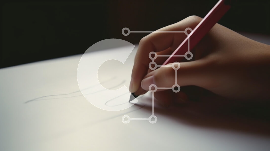 Intra Συλλεκτικό Ξύλινο Παζλ Plywood  4mm - Σχέδιο χεριών με ροζ μολύβι σε κενό χαρτί Σε Ξύλινο Κουτί - Διαστάσεις Puzzle: 10x10 cm – 25 κομμάτια