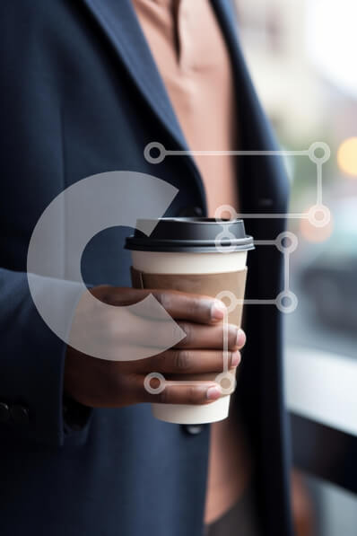 Intra Συλλεκτικό Ξύλινο Παζλ Plywood  4mm - Άνδρας που κρατά φλιτζάνι καφέ σε αστικό περιβάλλον Σε Ξύλινο Κουτί - Διαστάσεις Puzzle: 10x10 cm – 25 κομμάτια