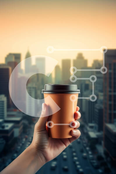 Σετ των 2 Intra Συλλεκτικό Ξύλινο Παζλ Plywood  4mm - Φλιτζάνι καφέ ενάντια στον ορίζοντα της πόλης στο ηλιοβασίλεμα Σε Ξύλινο Κουτί - Διαστάσεις: 10x10 cm – 25 κομμάτια